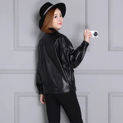 Tao Ting Li Na New Lapel Loose Locomotive Leather Jacket 18KC1