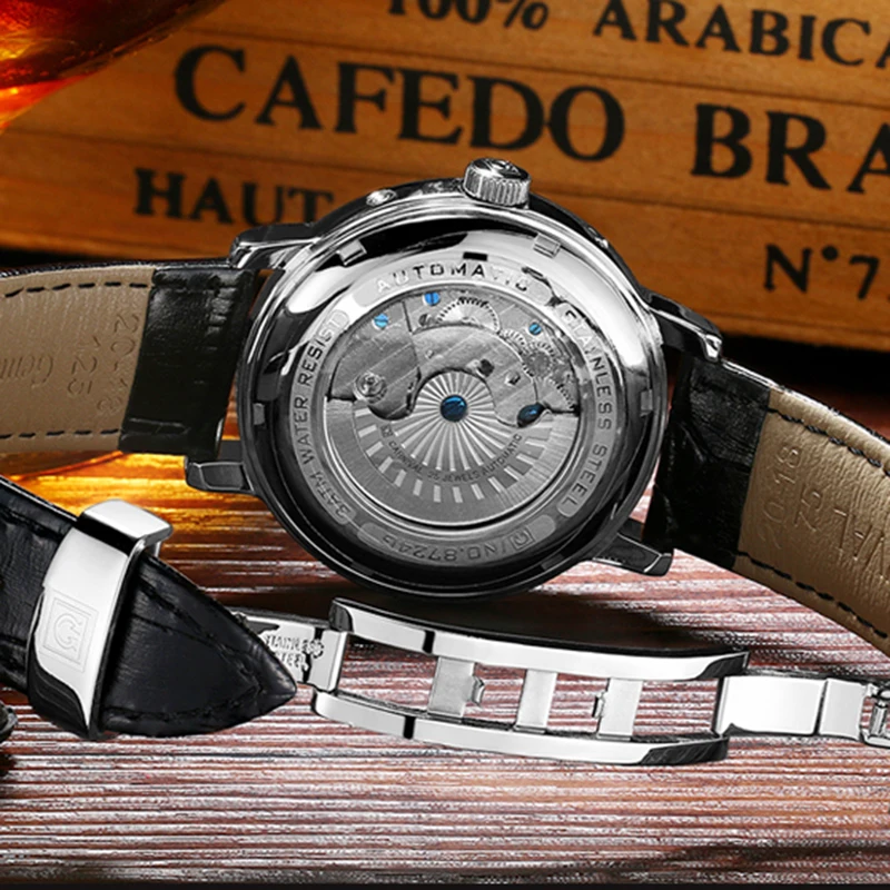 Часы мужские водонепроницаемые с кожаным ремешком и синим