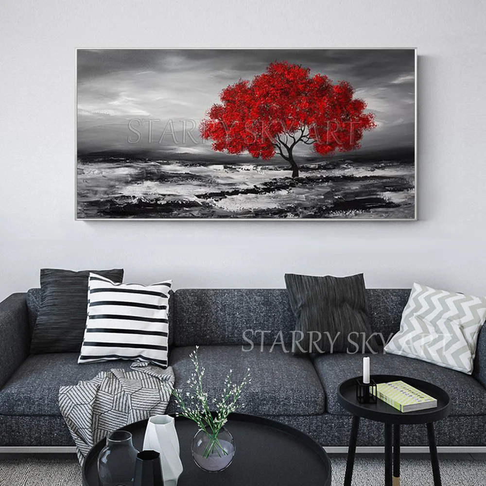 Large Canvas Painting Hand-painted High Quality Abstract Modern Red Tree Oil on Landscape | Дом и сад