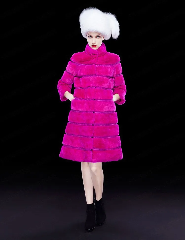 Женское длинное пальто из натурального меха кролика рекс | Женская одежда