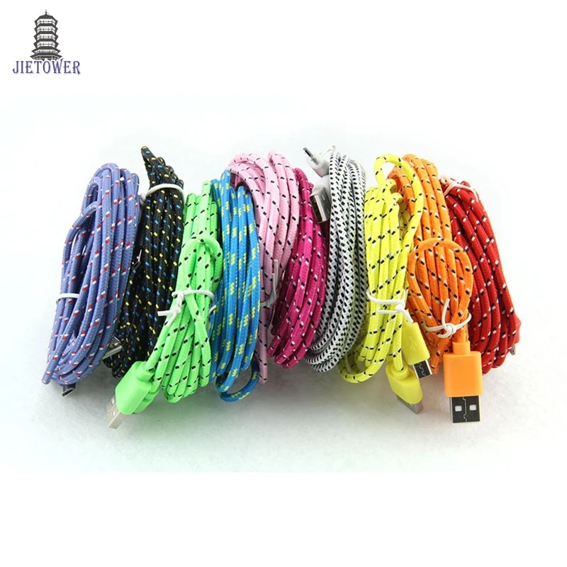 100 шт./лот Micro 5pin v8 USB зарядное устройство круглый плетеный текстильный кабель 1 м 2 3
