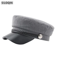 siloqin womens simple vintage cotton linen military hats leather rope button decoration flat caps for women retro student cap
