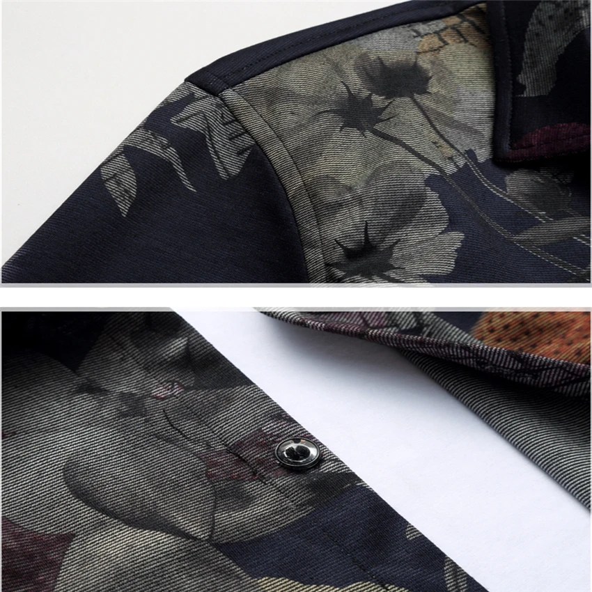 Brands Men Long-Sleeved Flower Shirt Large Size S-7XL Fashion Casual Male Cotton and Polyester Fabric Camisa | Мужская одежда