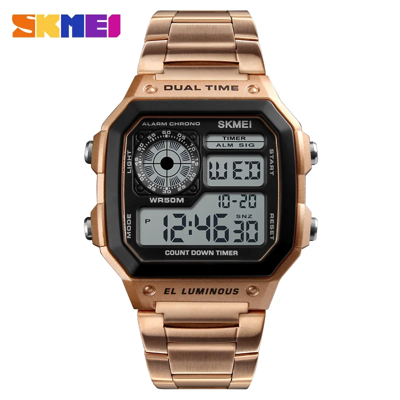 Rose Gold SKMEI мужские роскошные спортивные часы счетчик вниз Водонепроницаемые часы Стальные Цифровые мужские наручные часы Relogio Masculino 1335 - Цвет: Rose Gold