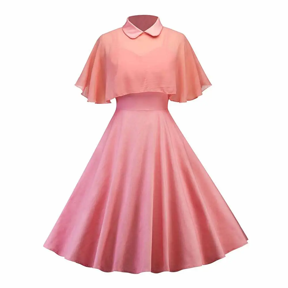 pink party dress Женское винтажное Готическая накидка, черное платье, осень, две части, сетчатая мантия, рукава, воротник Питер Пэн, элегантные ретро готические платья для вечеринок - Цвет: pink party dress