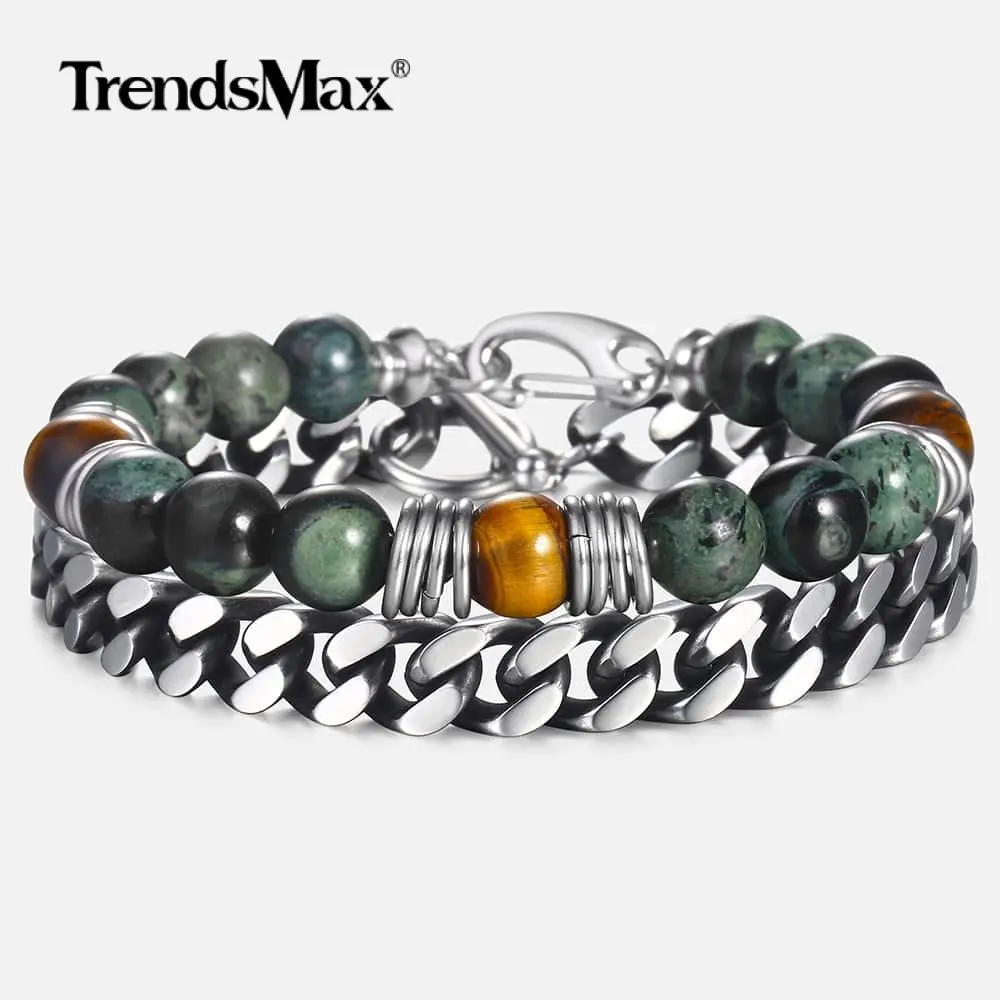 Trendsmax 2 шт./компл. модные Для мужчин s браслет Нержавеющая сталь цепочка из