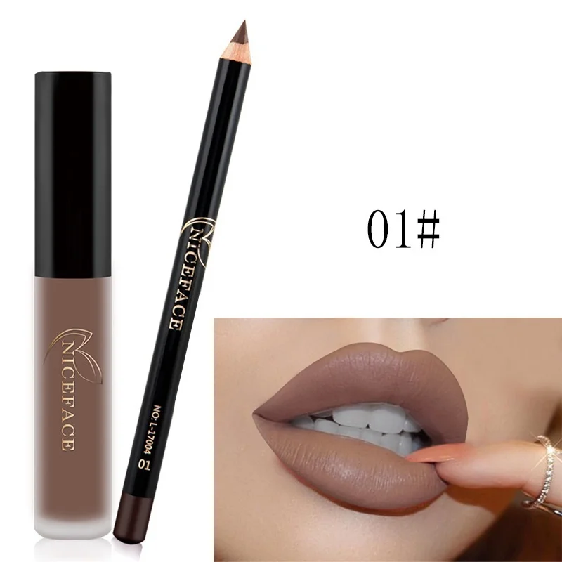 Губная помада Наборы для ухода за кожей long lasting Matte жидкости Губная помада+ бархат Средства ухода за губами карандаш Макияж Водонепроницаемый Matt batom Обнаженная жидкая Блеск для губ - Цвет: 1
