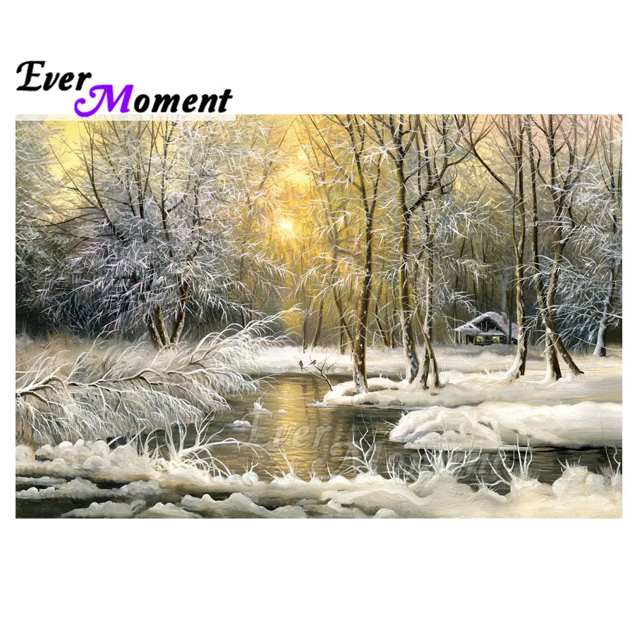 Алмазная картина Ever Moment, ручная работа, дерево, Снежная река, хобби, стразы, 5D, сделай сам, алмазная вышивка, произведение искусства, 3F1397