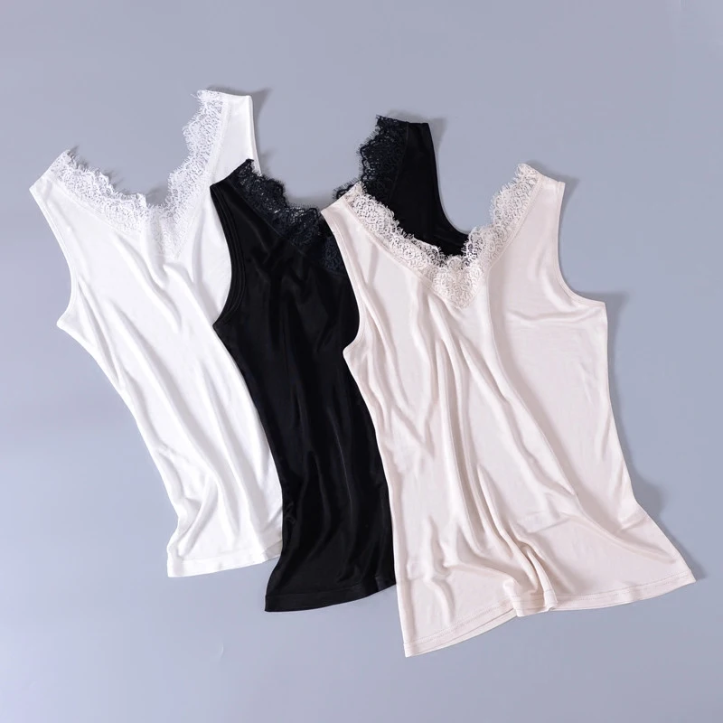 Camis Women Tank Tops 100% Silk Knitted Elastic Fabric Solid 3 Colors Simple Design High Comfort  Top Casual Basic Clothing