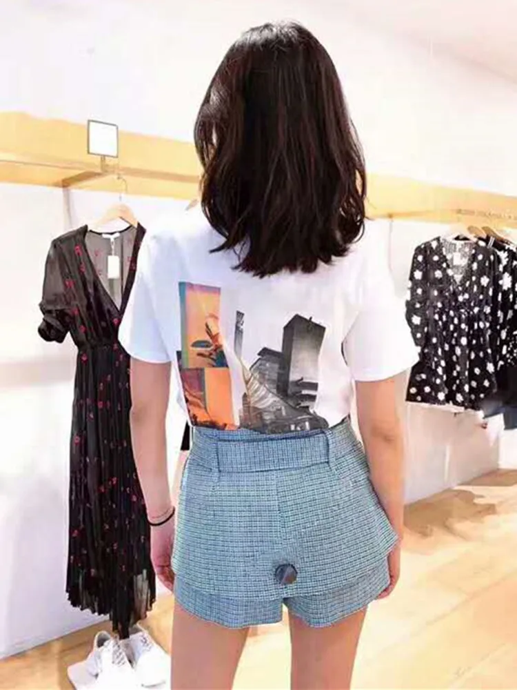 Summer Letter Print Back Print T-shirts Loose White Simple Short Sleeve Female Tee