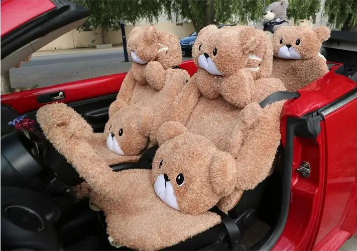 Brown MeimeiBear, милый мультяшный универсальный чехол для автомобильного сиденья, верблюжья Бархатная подушка для автомобильного сиденья, 5 чехлов, сохраняющих тепло, 10 шт - Название цвета: Brown