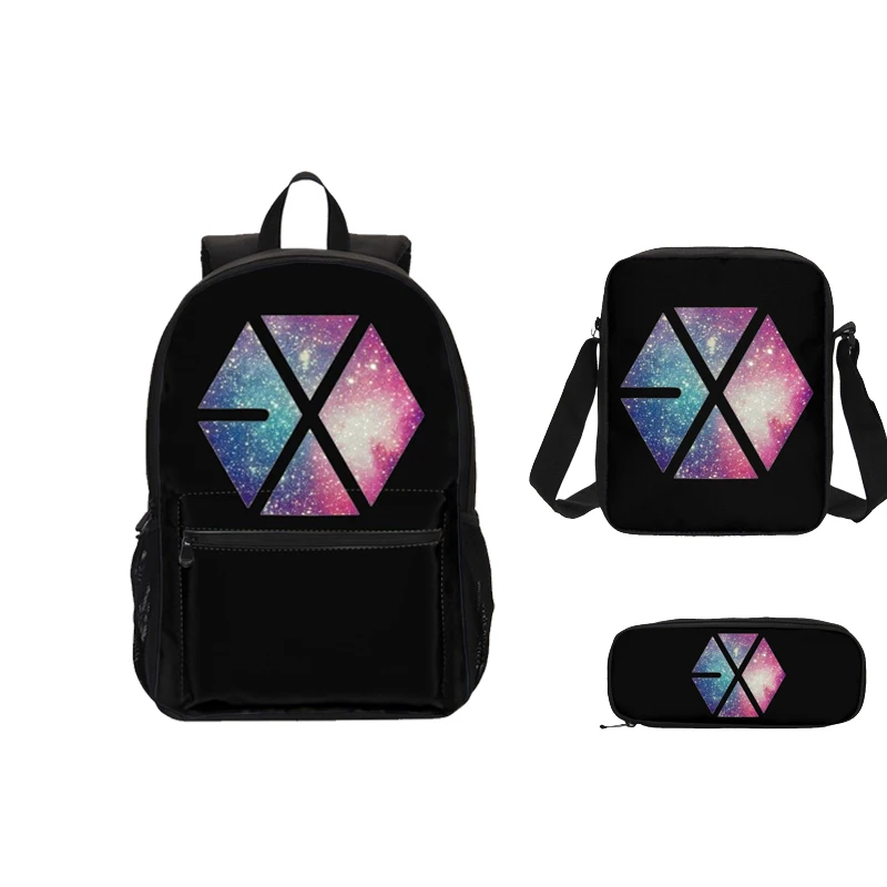 

EXO Kpop Women Bag Sets 3pcs Design Girls School Backpack Sing Bag Pen Bag Mujer Bolsa Escolar mochila feminina