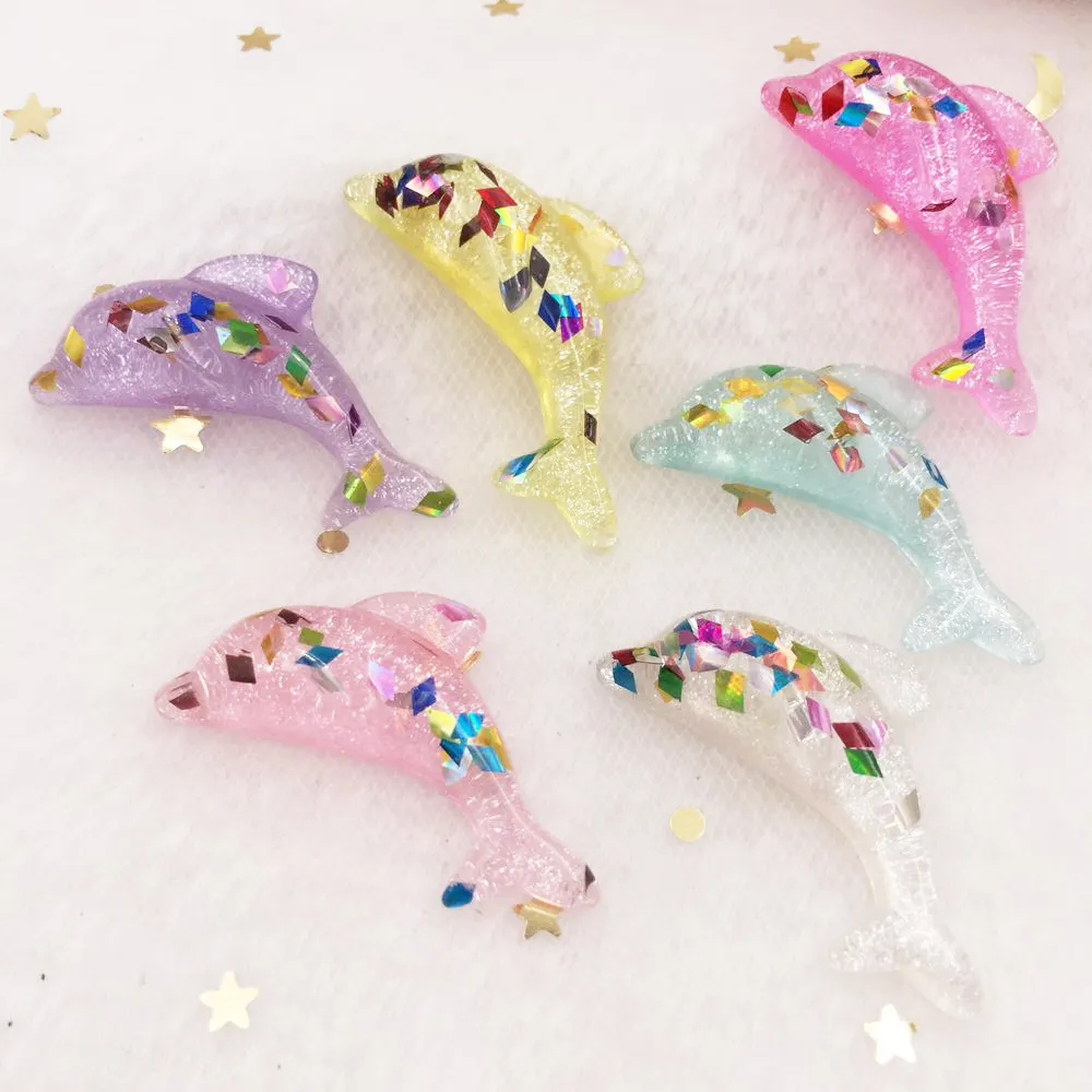 

Glitter Rainbow Mix Dolphin Flat Back Cabochon rhinestone Miniature Figurine applique ornament craft DIY scrapbook OF710