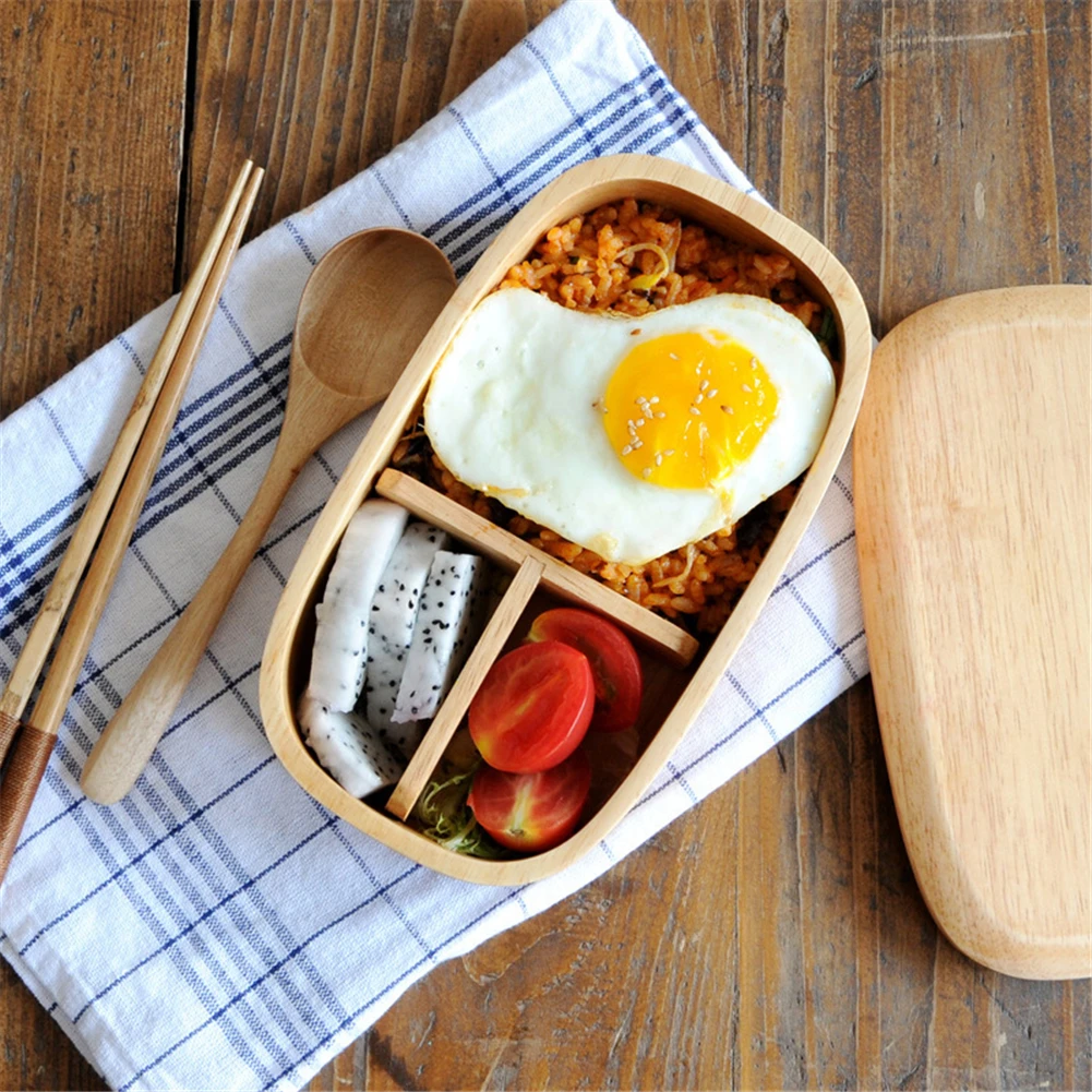 Ланч-бокс из натурального дерева Bento, трехслойный контейнер для еды, портативный Ланчбокс, кухонный прямоугольник, однослойные/двойные миски
