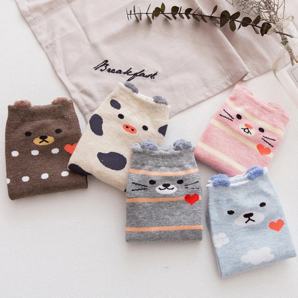 La MaxPa 10 пар милые животные женские хлопковые носки Kawaii Pig летние короткие тапочки