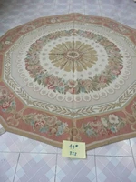 free shipping 8x8 round french aubusson roses woolen carpet handwoven woolen rug
