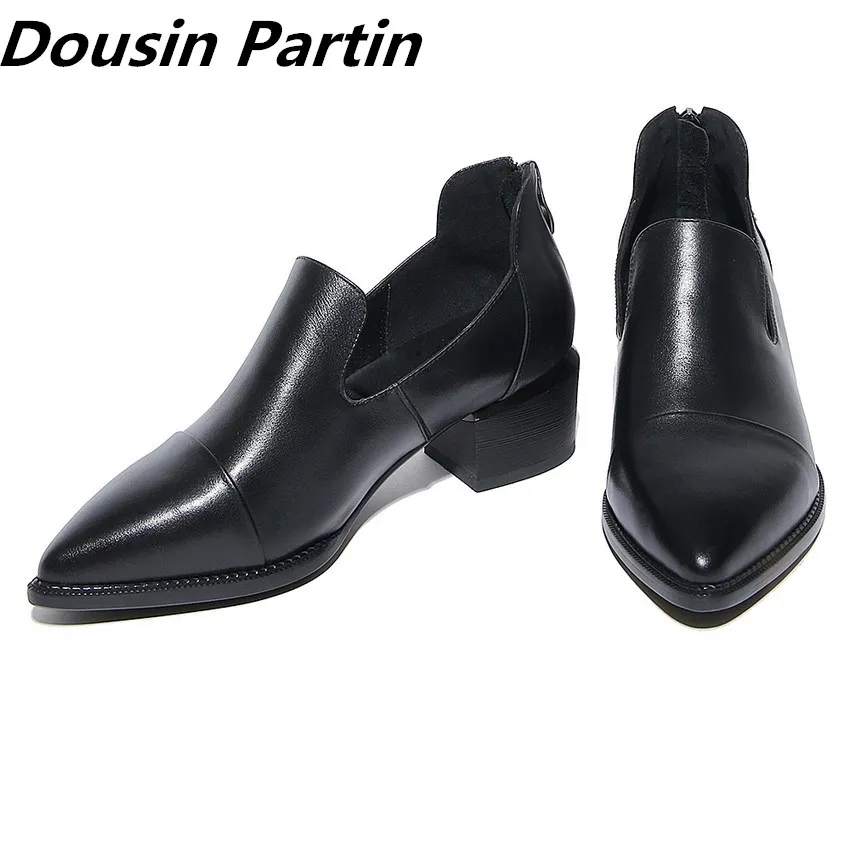 Dousin Partin New Fashion Women Pumps Square Heel Pointd Toe Cow Leather Pu Classic Rivet fashion 35-39 women shoes | Обувь