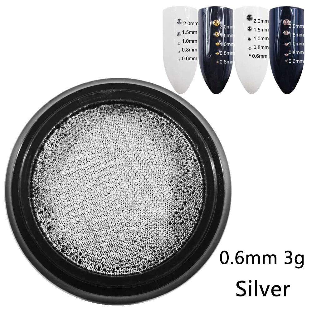 0.6mm sliver 3g 0,6 мм-2,0 мм микро бусины из нержавеющей стали 3D мини-дизайн ногтей металлические бусины икры розовое золото серебро серый гвоздь шпильки для маникюра - Цвет: 0.6mm sliver 3g