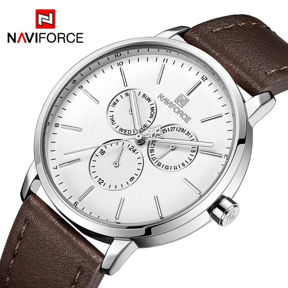 NAVIFORCE Роскошные мужские часы с датой недели многофункциональные Кварцевые