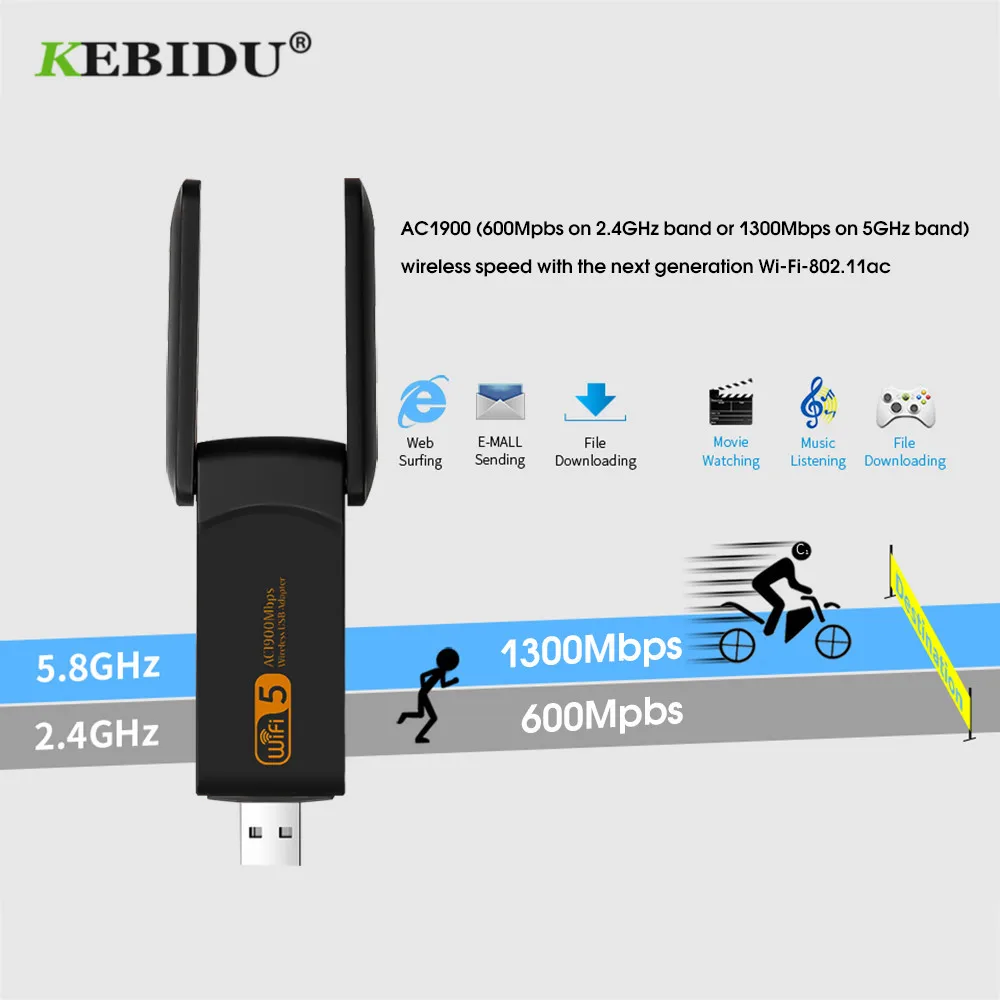 KEBIDU USB Wi-Fi адаптер 1200 Мбит/с двухдиапазонный ключ компьютерная сетевая карта Usb 3 0