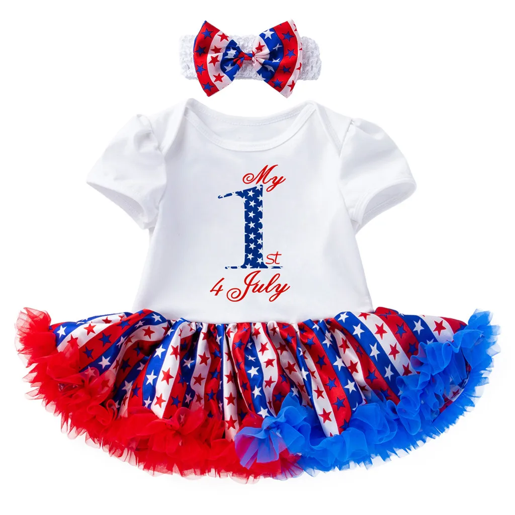 Повязка на голову для маленьких девочек 4 июля + платье с буквами вечерние платья