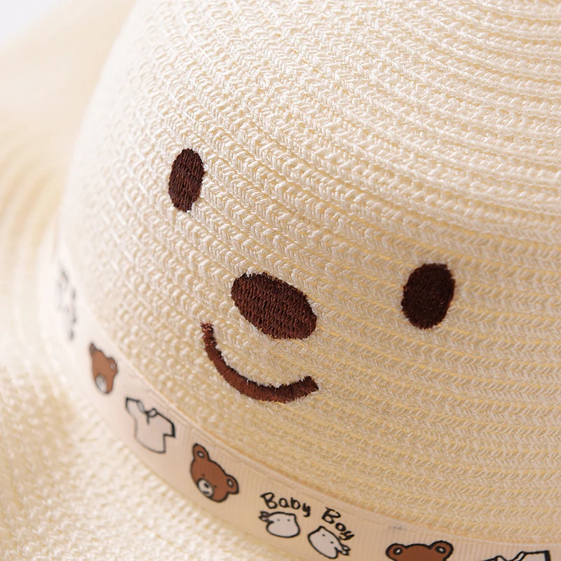 2019 New Fashion Baby Girl Boy Straw Hat Lovely Cartoon Children Solid Floppy Bear Pattern Ears Decor Cap Summer Kids Sun Hats | Детская