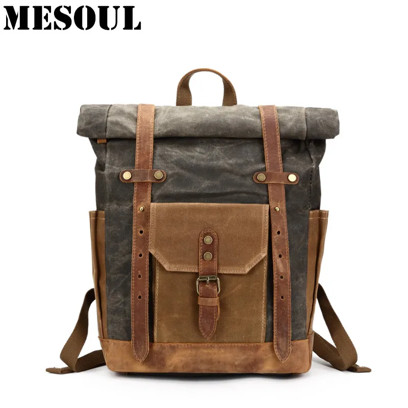 Vintage Military Backpack Male Travel Bag Large Capacity Waterproof Backpack School Shoulder bagpack Canvas Men Casual Daypacks
