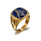 Бесплатная доставка Панк 316L позолоченное и синее масляное масонское кольцо из нержавеющей стали Ретро винтажные масонские кольца