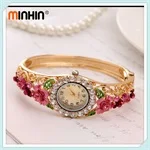 MINHIN цветочный узор дизайн для девочек часы Длинные ленты ремешок браслет кварцевые наручные часы женские подарок на день Святого Валентина
