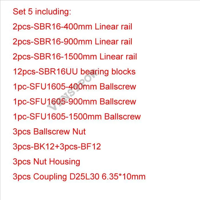 Set 5 6 шт. SBR16 линейная направляющая+ 3 шт. SFU1204 SFU1605 шариковые винты RM1605 шариковый винт RM1204+ 3 комплекта BK12BF12/BK10BF10+ 3 шт. муфта - Цвет: Set 5