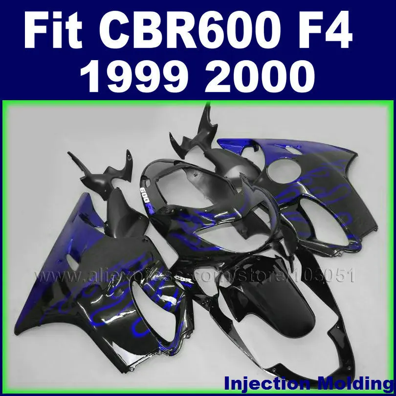 

Заводские комплекты обтекателей двигателя для HONDA CBR600 F4 1999 2000 CBR600F4 99 00 CBR600F комплект обтекателей черного цвета с синим пламенем