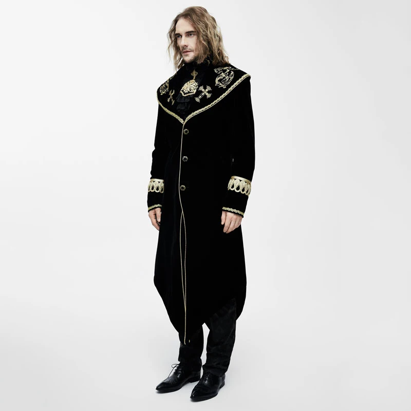 Devil Fashion стимпанк мужские длинные пальто Осень Зима готическая вышивка накидка с узором повседневное Пальто Тренч Черный Красный