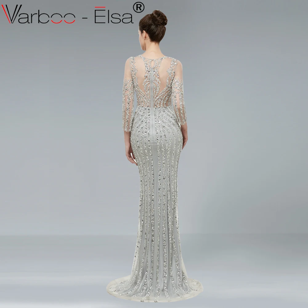 VARBOO_ELSA 2018 Новое Элегантное серебряное кружевное вечернее платье с длинным