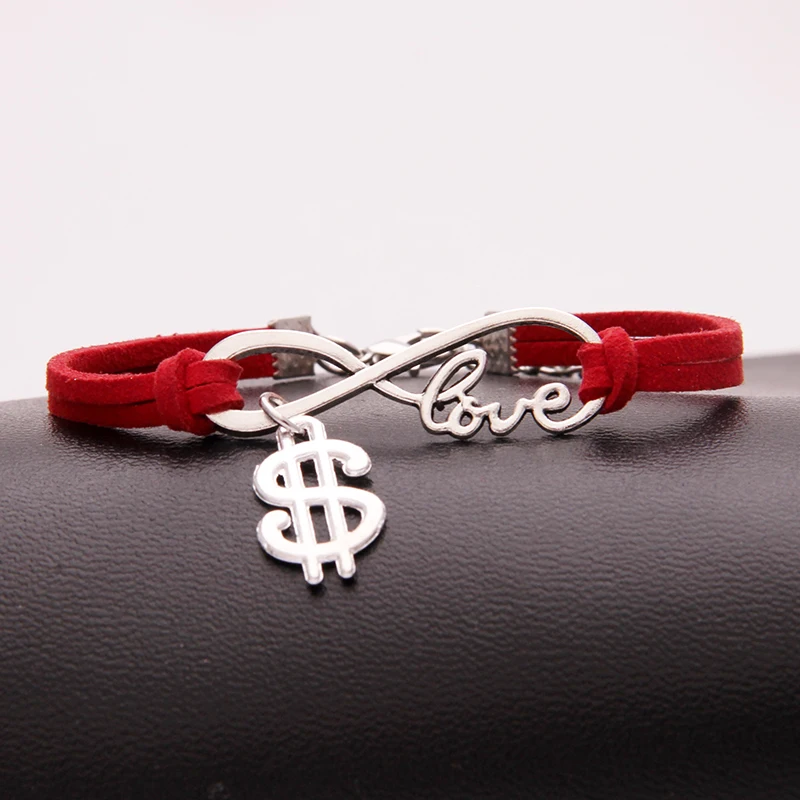 NCRHGL Infinity Love Money Charm Bracelet Bangles Dollars Leather Braided Bracelets For Women Men Jewelry Christmas Drop Ship | Украшения и