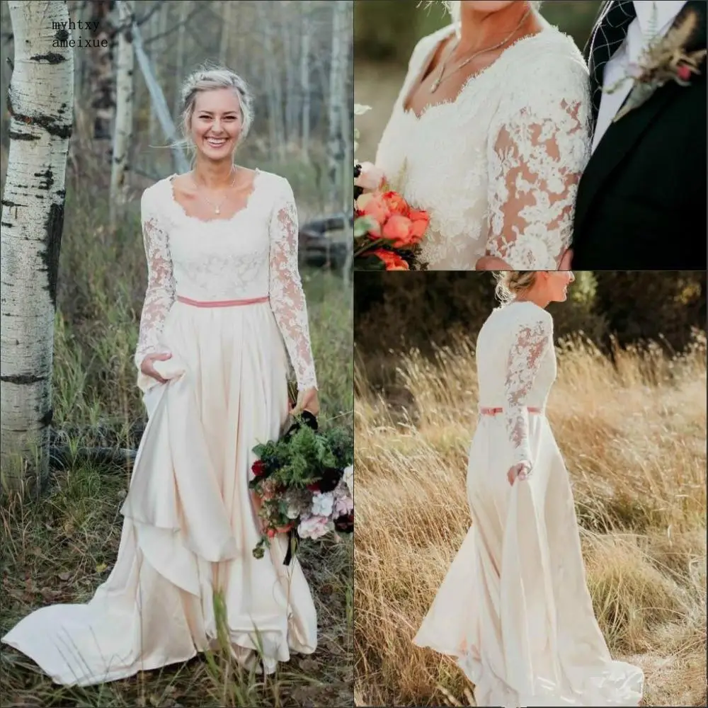 Long Sleeve Cheap Lace Wedding Dresses Bohemian Plus Size Beach Boho Garden Country 2020 Vestido De Novia Formal Bridal Gowns