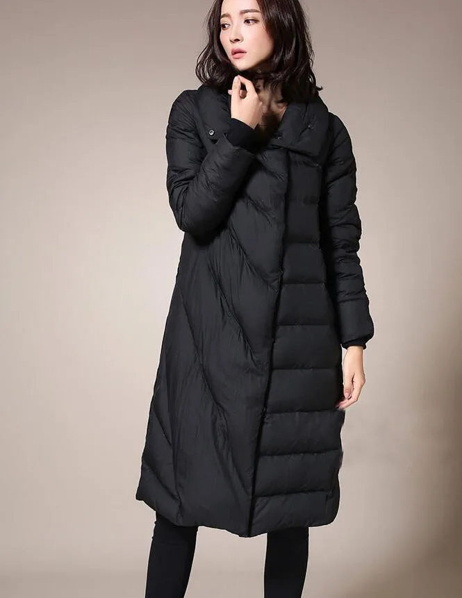 Женский зимний пуховик средней длины с высоким воротником | Женская одежда