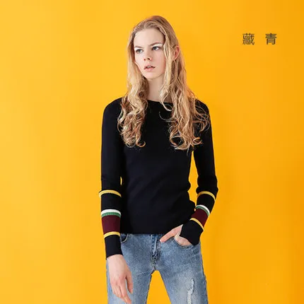 navy blue Toyouth осенние женские свитера и пуловеры в полоску,, тонкий свитер с длинным рукавом, базовый кашемировый вязаный свитер для женщин - Цвет: navy blue