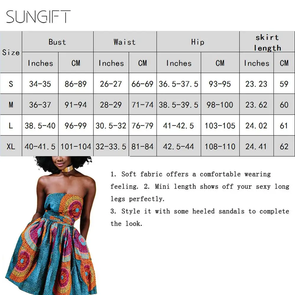 Женское платье в африканском стиле SUNGIFT короткое из полиэстера с принтом