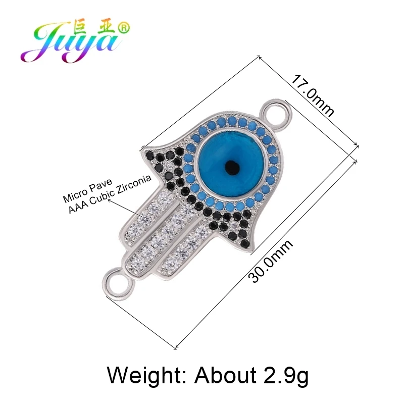 Juya DIY турецкий ювелирный материал микро проложить Циркон Хамса рука Фатимы Подвески для изготовления браслета и ожерелья - Окраска металла: White Gold