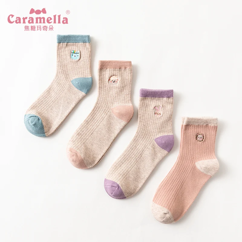 Caramella/4 пар/лот Осенние Хлопковые женские носки популярные смешные короткие с