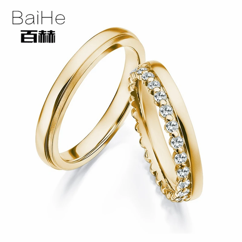 BAIHE одноцветное 18 К белого золота 0.36ct Certified H/SI круглый из натуральной бриллиантами обручение для женщин Jewelry Мода пара кольцо