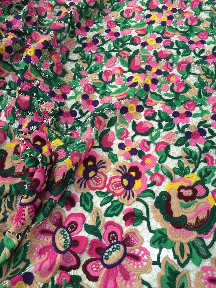 125 см ширина цветы Тяжелая вышитая кружевная ткань свадебное вечернее платье