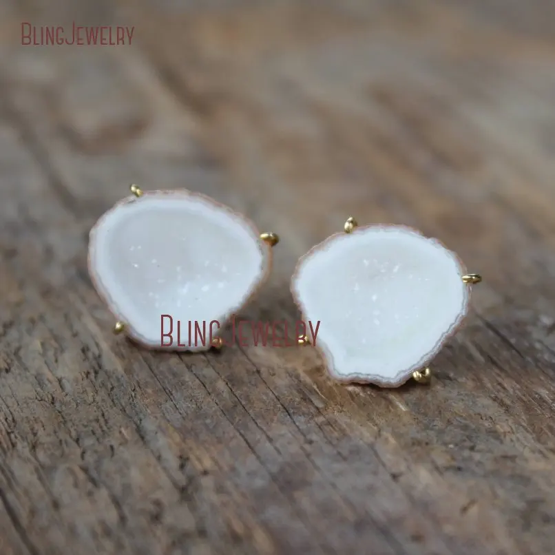 Необработанные жеоды Druzy серьги белый Drussy Geode Кристалл Errings ER18820