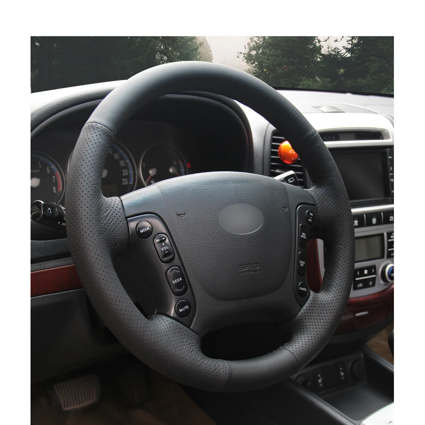 Черный PU искусственная кожа Чехол рулевого колеса автомобиля для hyundai Santa Fe 2007 2008 2009 2010 2011 2012
