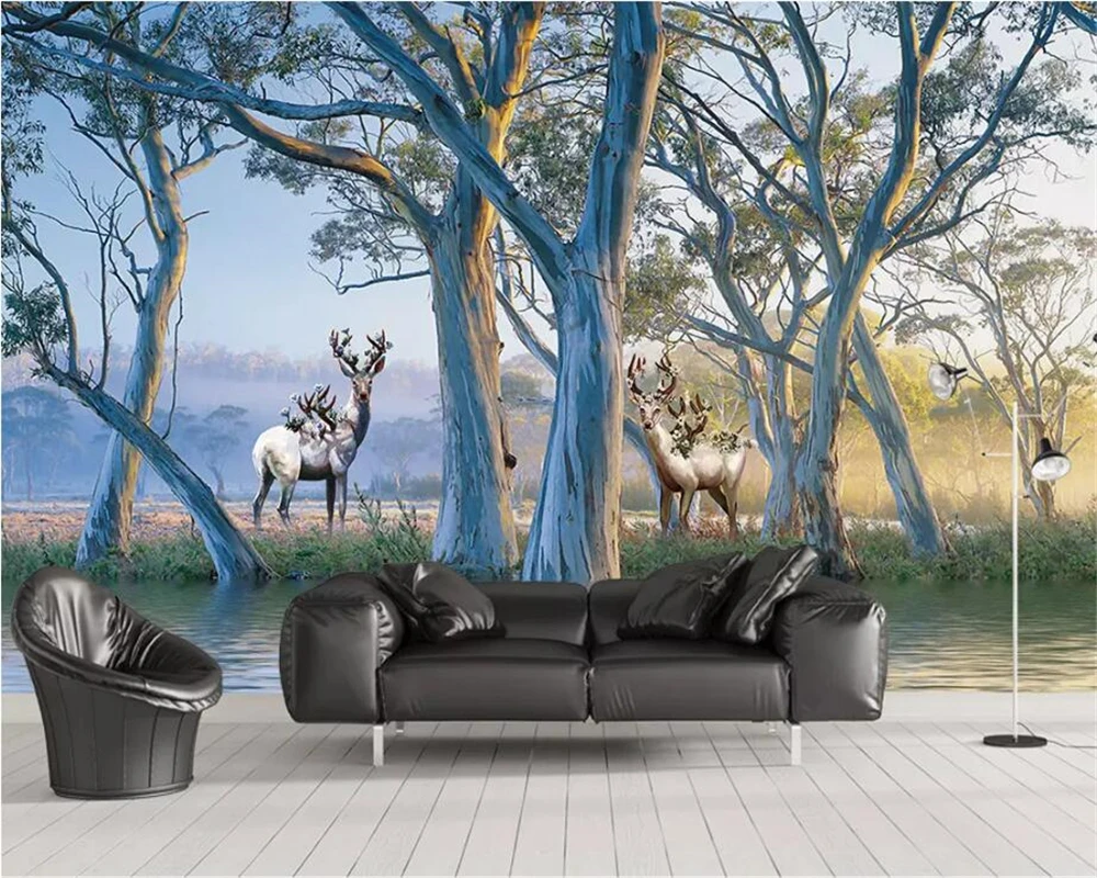 

Beibehang пользовательские обои 3D Роспись Европейский Красивый Лес Дерево Лось масляная живопись фон Стена гостиная спальня роспись