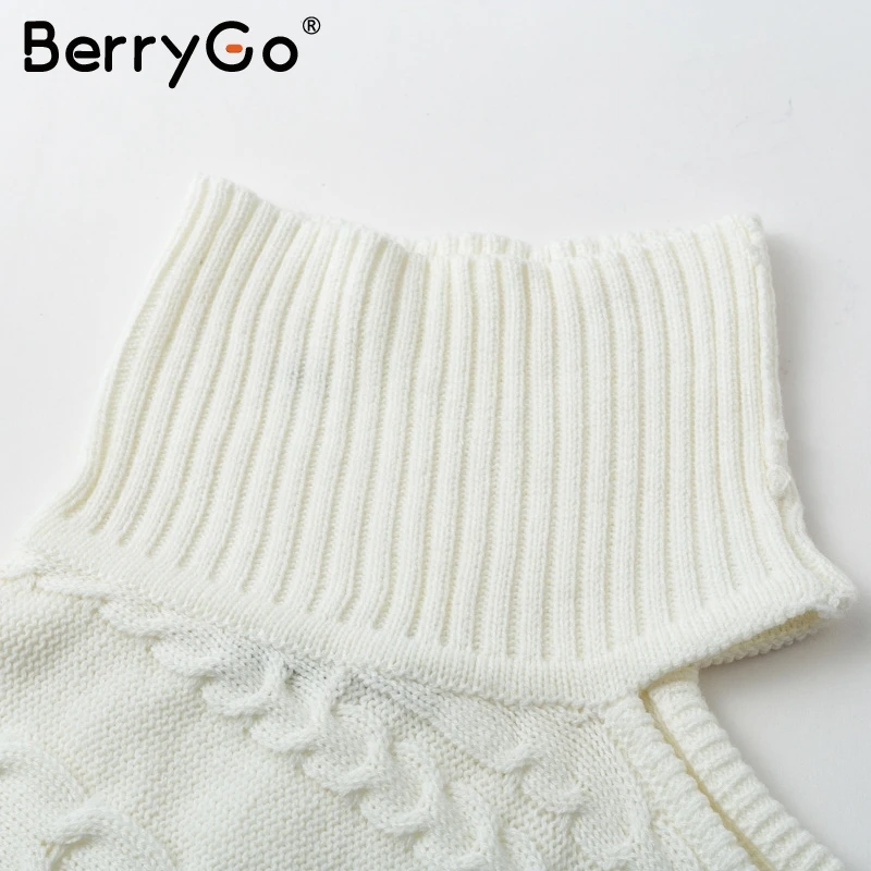 BerryGo водолазка на одно плечо розовый вязаный свитер женский белый с длинным