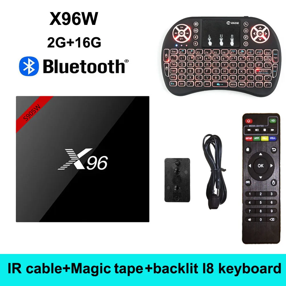 2G16G BT with backli VONTAR X96 Вт Смарт ТВ приставка android 7,1 2 Гб 16 Гб Amlogic S905W четырехъядерный H.265 4K 2,4 ГГц WiFi медиаплеер 1 ГБ 8 ГБ X96 мини - Цвет: 2G16G BT with backli