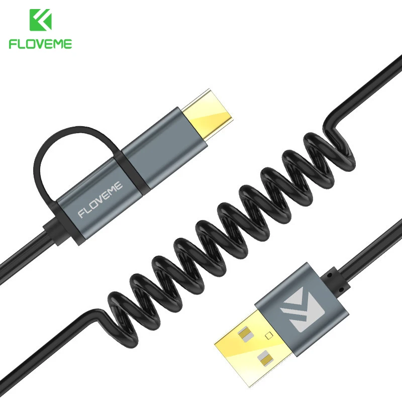 Black Grey FLOVEME 2 в 1 Micro USB кабель type C QC 3,0 USB-C кабель быстрое зарядное устройство для samsung Galaxy S8 Xiaomi 4X Android мобильный телефон - Цвет: Black Grey