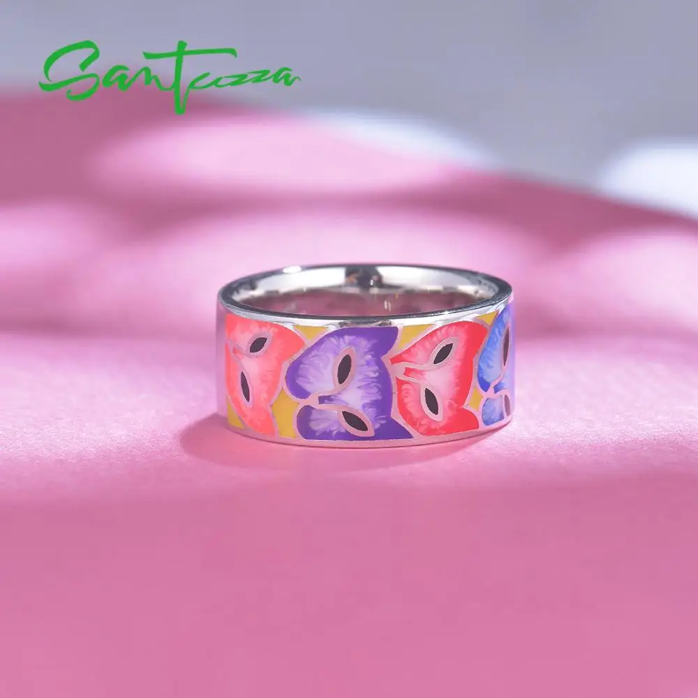 SANTUZZA, серебряные кольца для женщин, 925 пробы, серебро с белым CZ, ручная работа, эмаль, милая лиса, уникальное кольцо, вечерние ювелирные изделия