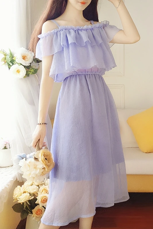 

Women Dress 2019 Summer Sexy Off Shoulder Japanese Sweet Princess Slash Neck Chiffon Dress Women Party Dresses